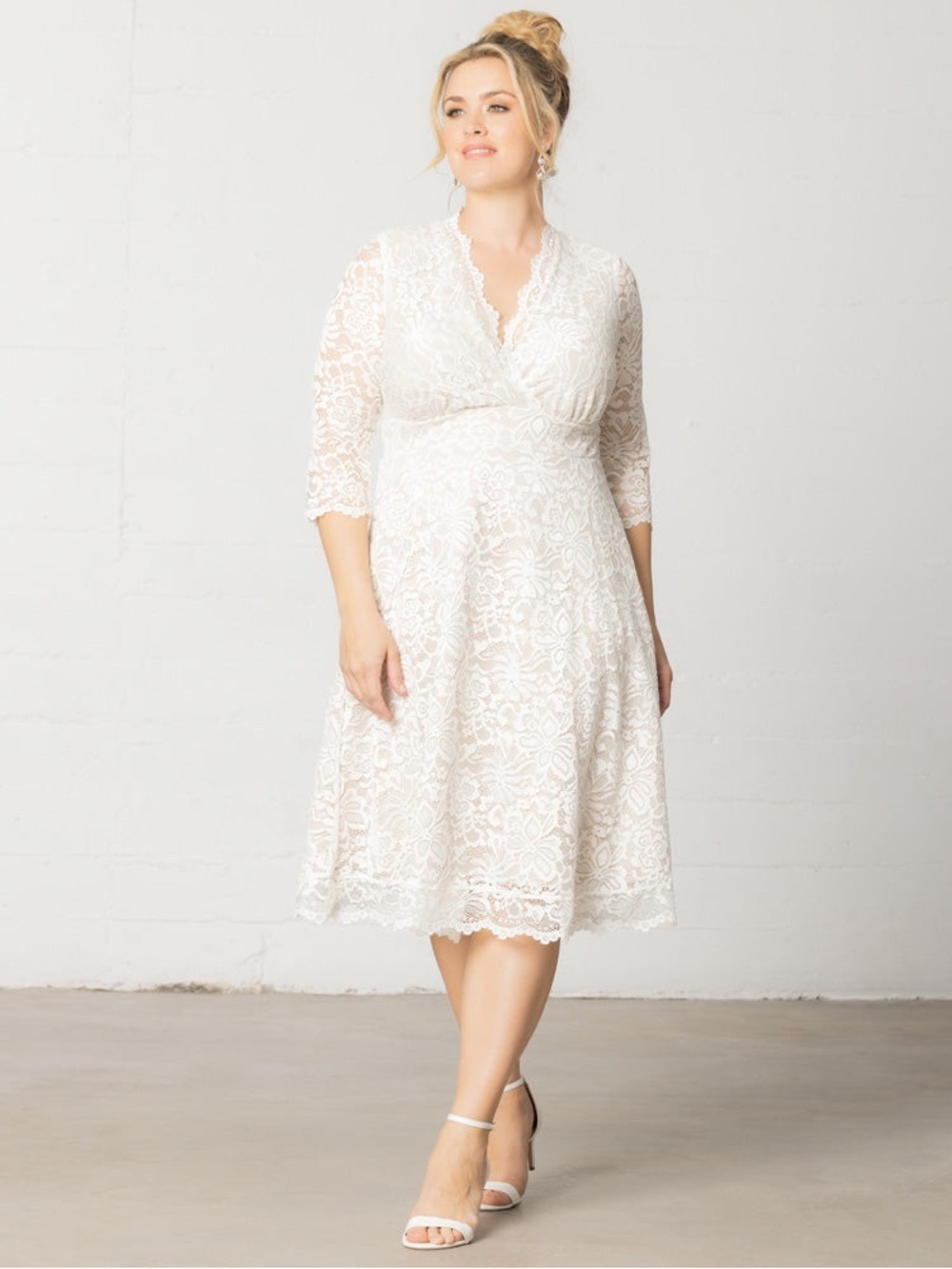 Lace Fit & Flare Midi Dress in Ivory